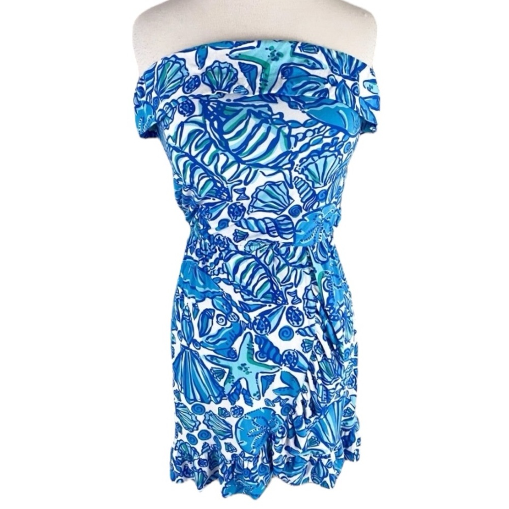 Lilly Pulitzer Shorely Blue Sailors Valentine Strapless Mini Dress S - Picture 4 of 7